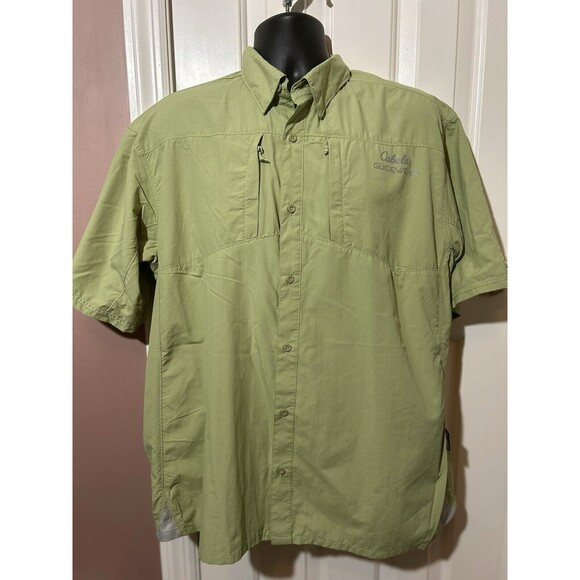 Cabelas Guidewear Button Up Shirt Mens Large Green Short Sleeve Fishing - Picture 1 of 8